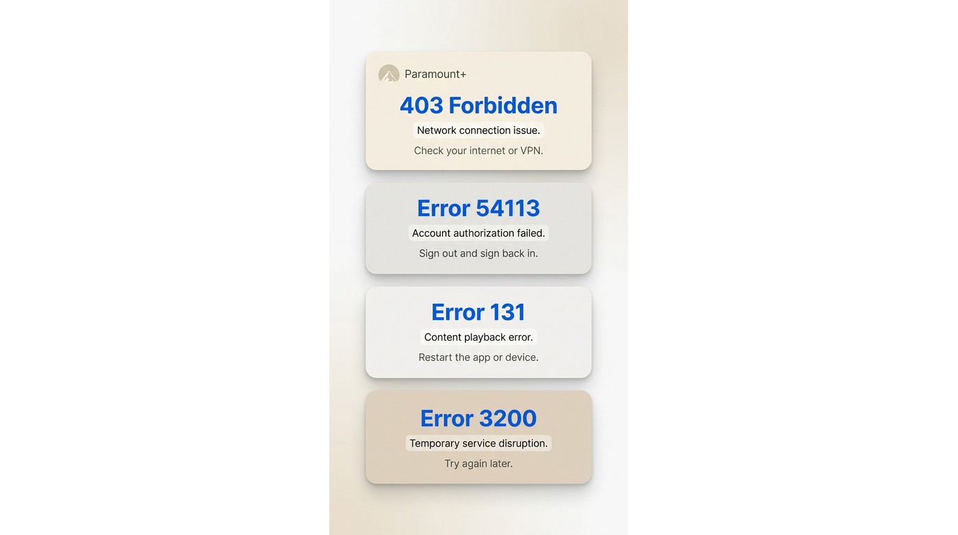 Paramount plus error 403 and related error codes