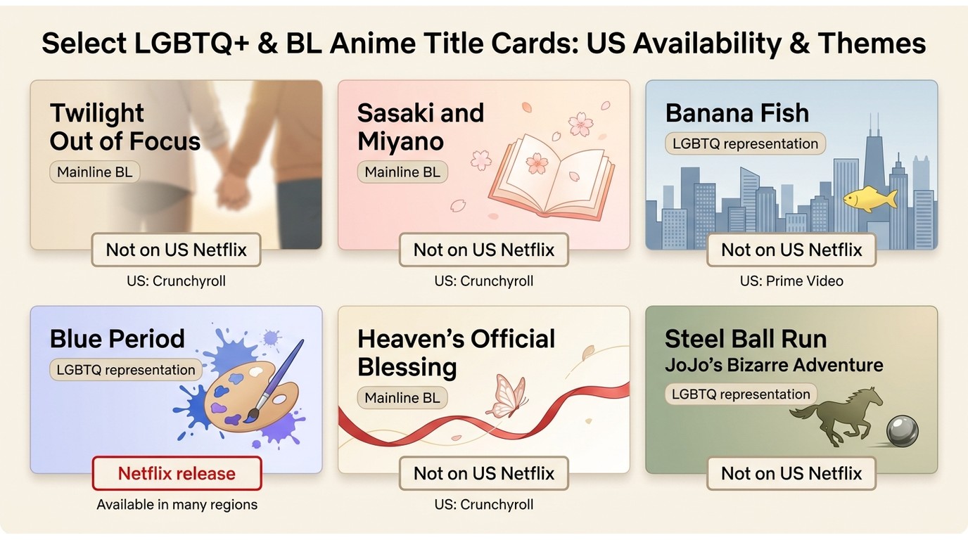 US availability and BL or LGBTQ focus of six anime linked to Netflix in 2026
