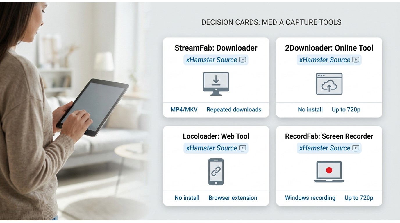 Comparison of StreamFab, 2Downloader, Locoloader, and RecordFab for saving xHamster videos