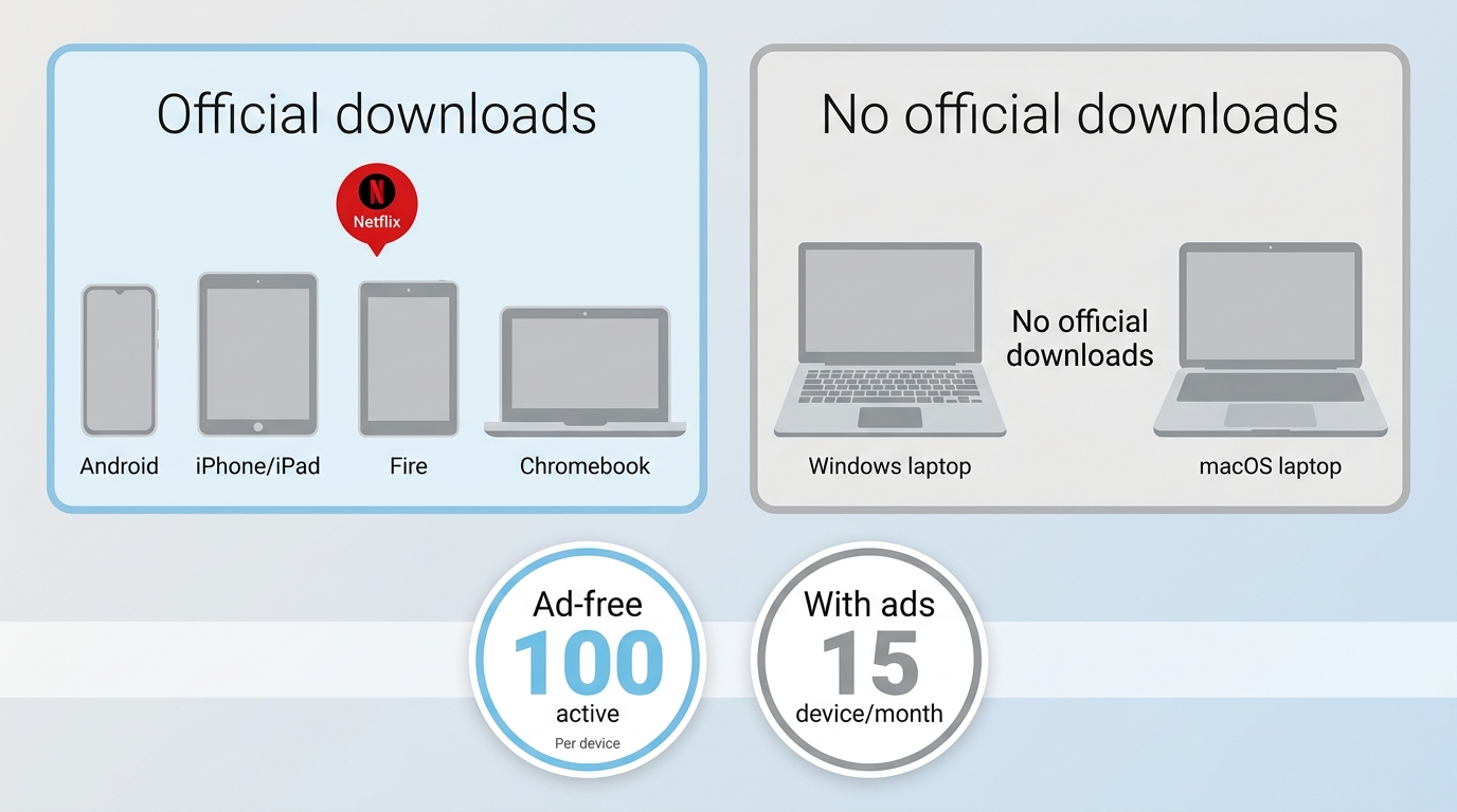 Netflix download limits by device, plan, and app-bound file access