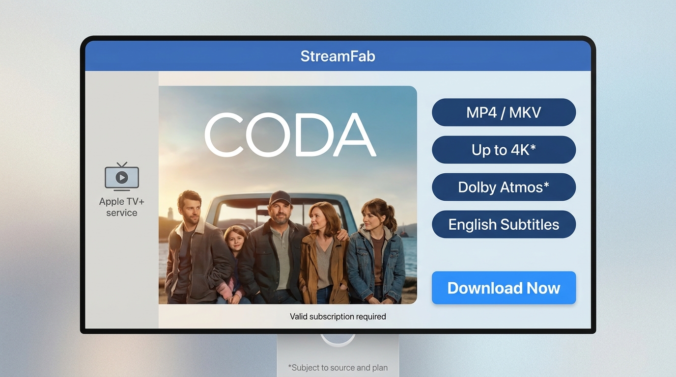 StreamFab settings for downloading CODA with MP4 or MKV and selected subtitles