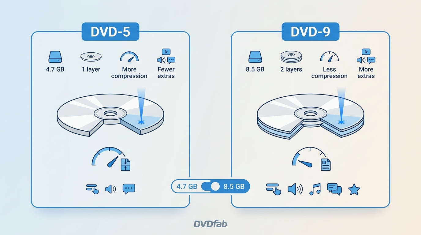 DVD-5 與 DVD-9 的容量、層數、壓縮和保留內容