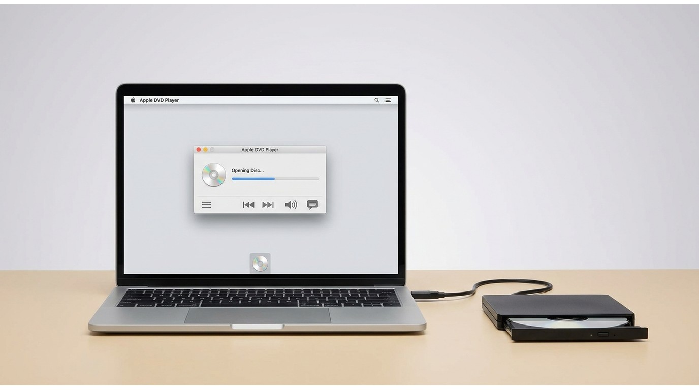 Apple DVD Player opening a disc from an external drive on macOS