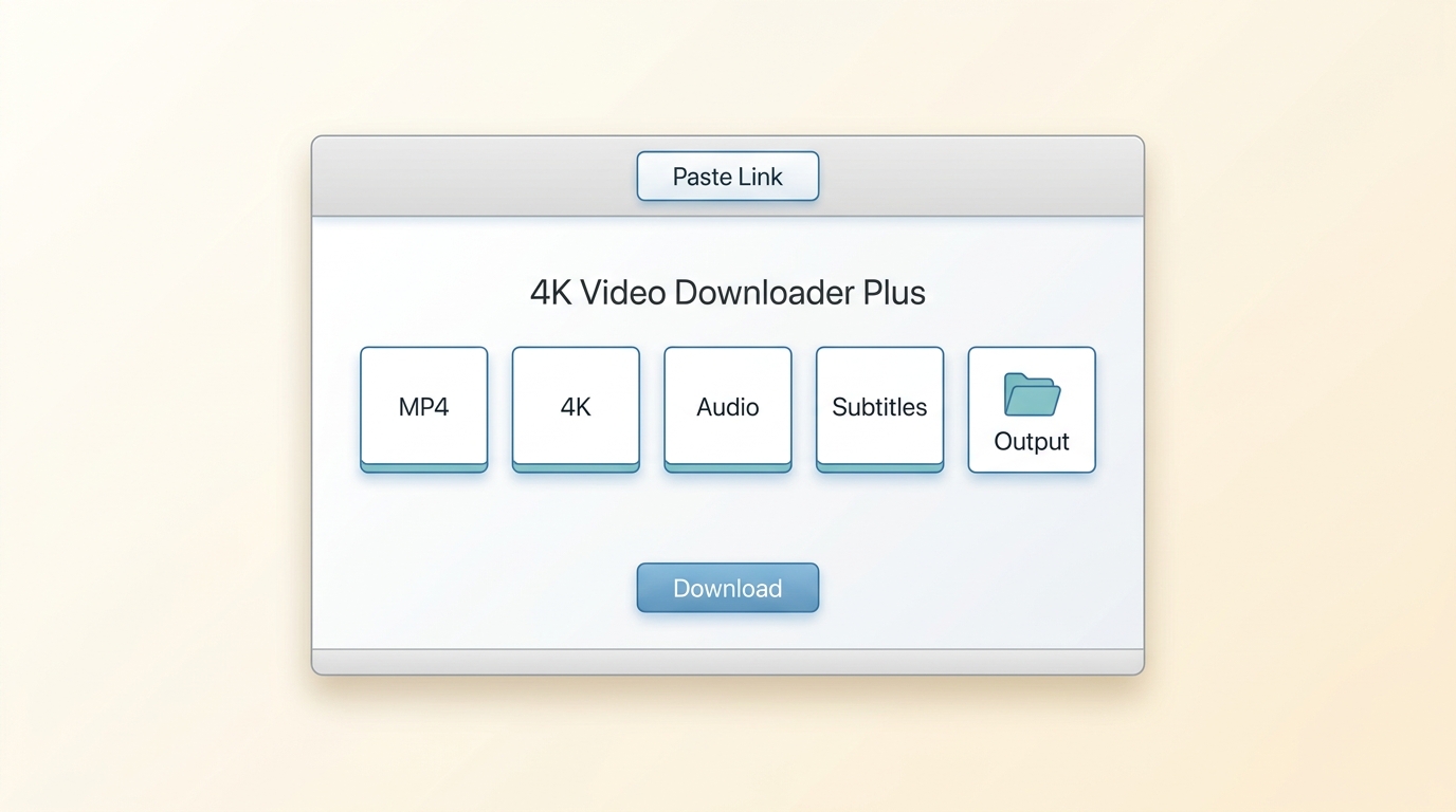 4K Video Downloader Plus controls for pasting a URL and choosing output settings
