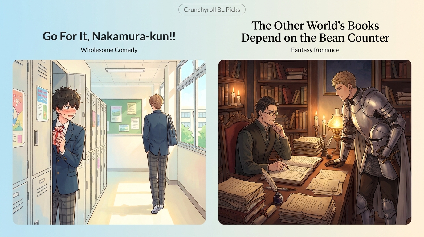 Go For It, Nakamura-kun!! comedy contrasted with The Bean Counter fantasy romance