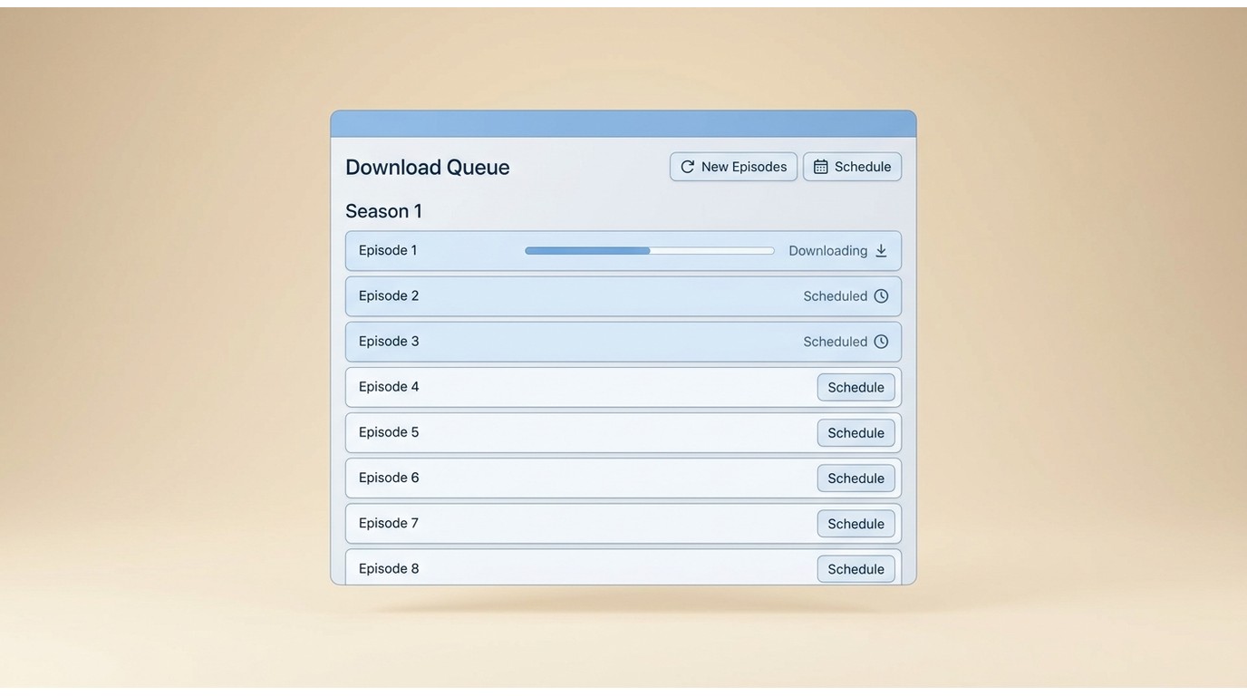 StreamFab batch queue scheduling a full Netflix season and new episodes