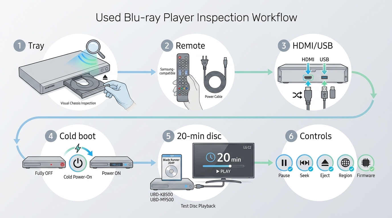 How to inspect and playback-test a used Samsung Blu-ray player before the return deadline