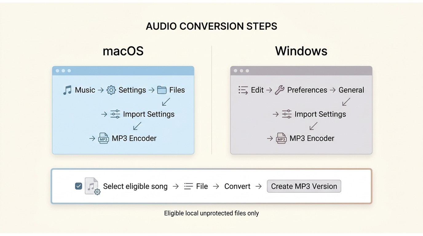 Apple Music and iTunes settings for converting eligible local files with MP3 Encoder
