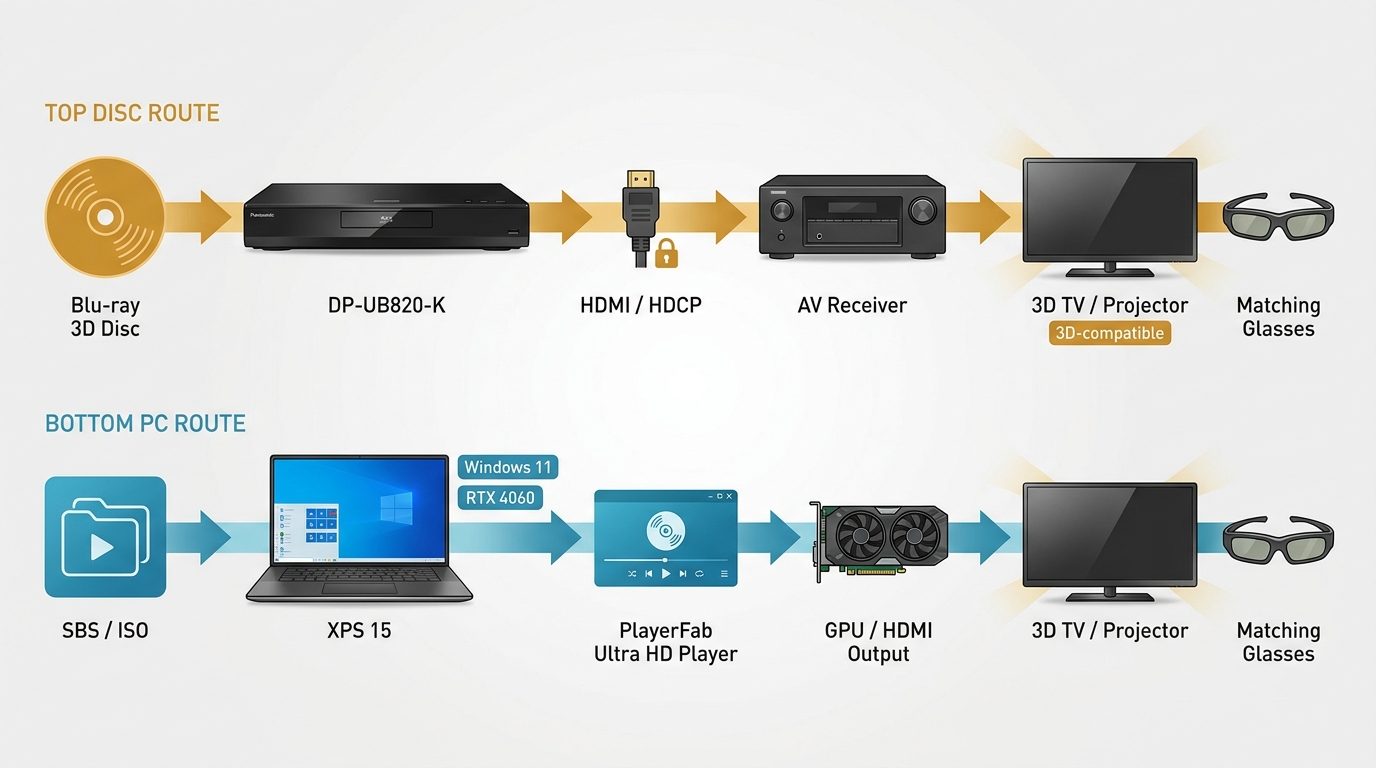3D Blu-ray chain from Panasonic or PlayerFab source to a compatible display and glasses