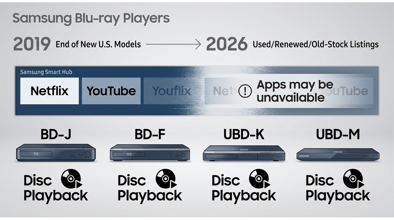 Samsung Blu-ray support timeline from the 2019 discontinuation to used models in 2026