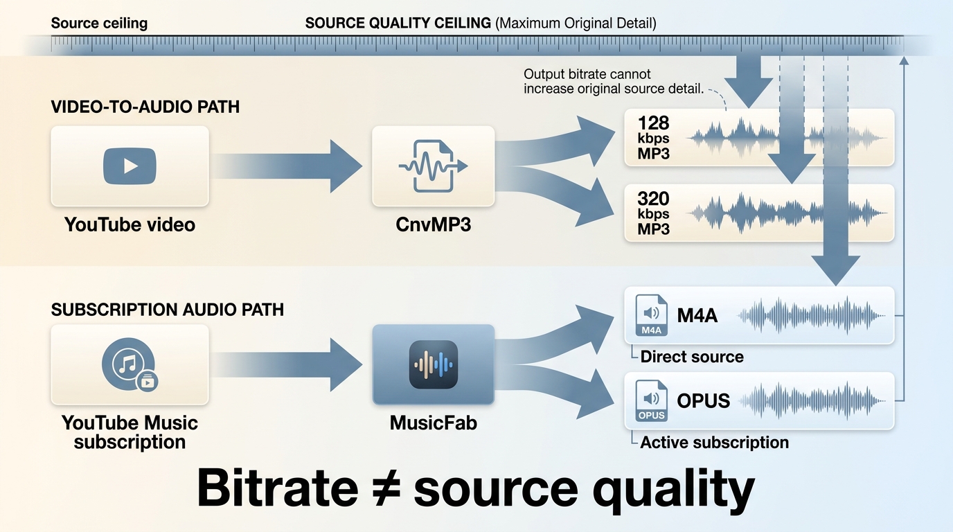 Why a 320 kbps MP3 from YouTube cannot exceed the source audio quality