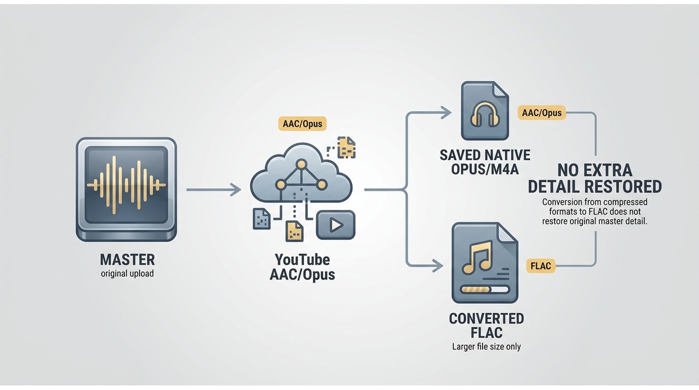Why YouTube to FLAC keeps the same source detail as YouTube AAC or Opus
