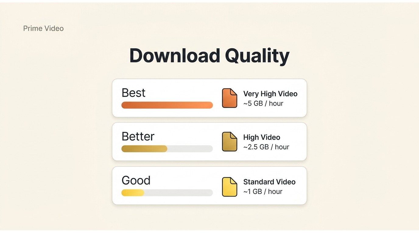 Prime Video iPhone settings with Download Quality options Best, Better, and Good