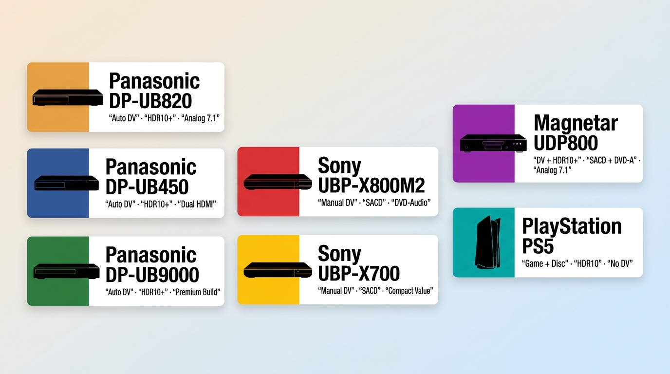 Seven 4K Blu-ray players compared by HDR, disc support, outputs, and best use