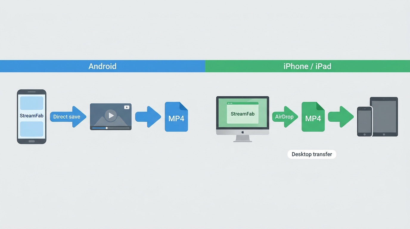 Android saving with StreamFab versus desktop transfer to iPhone and iPad
