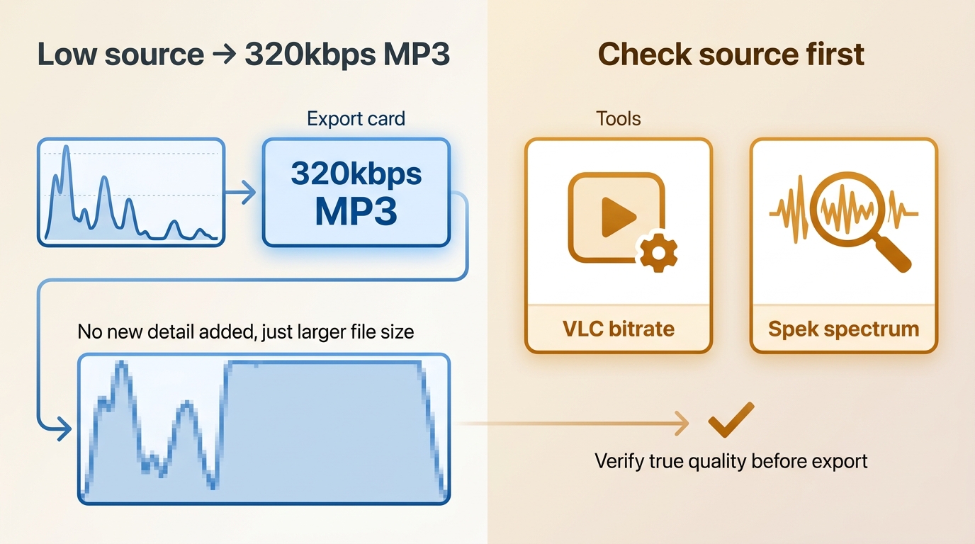 How Audiomack source quality limits whether a 320kbps MP3 export is meaningful.