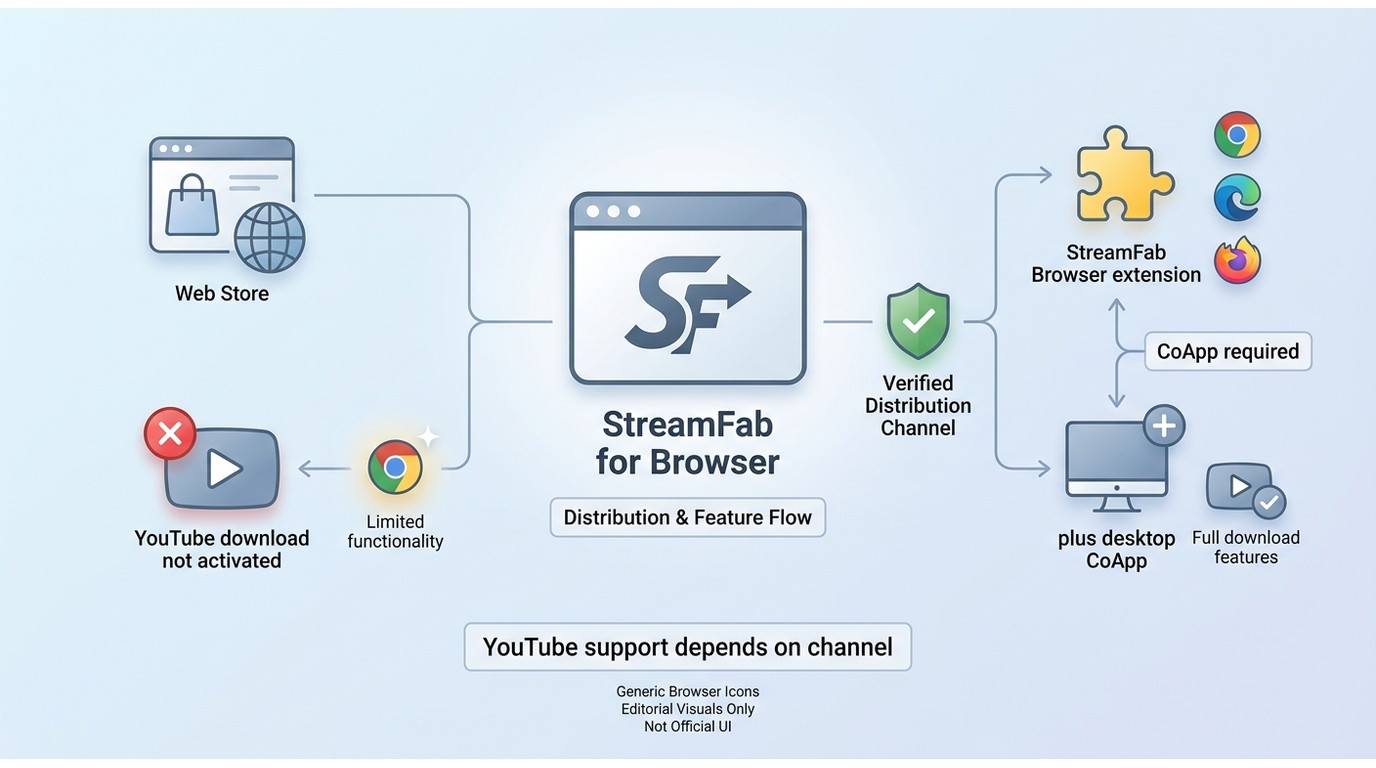 How StreamFab for Browser depends on distribution channel and desktop CoApp