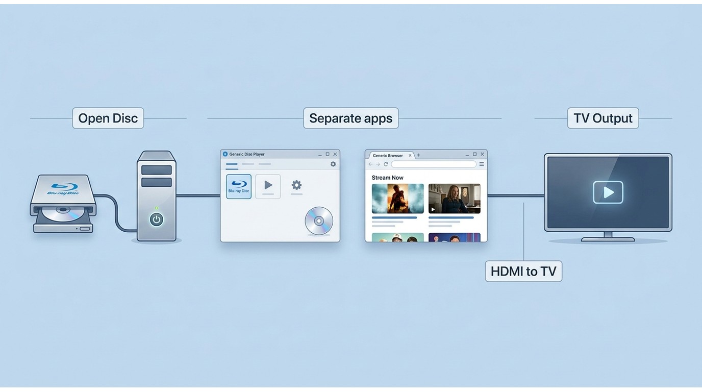How PlayerFab handles Blu-ray playback while Netflix runs separately on a Windows PC