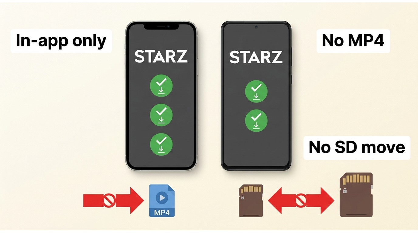 STARZ app downloads stored inside the app and not exportable as MP4 or SD card files