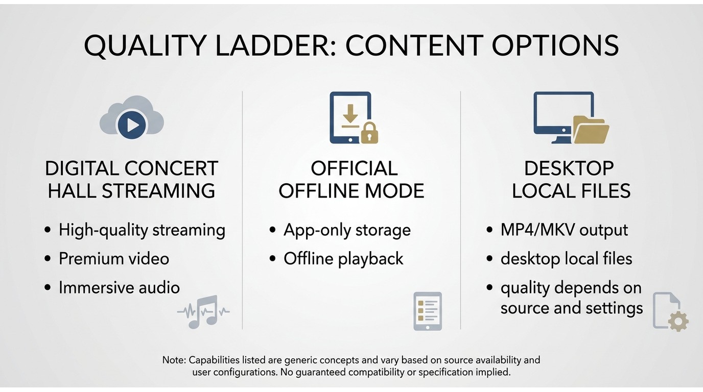 Quality differences between Digital Concert Hall streaming, official offline downloads, and StreamFa