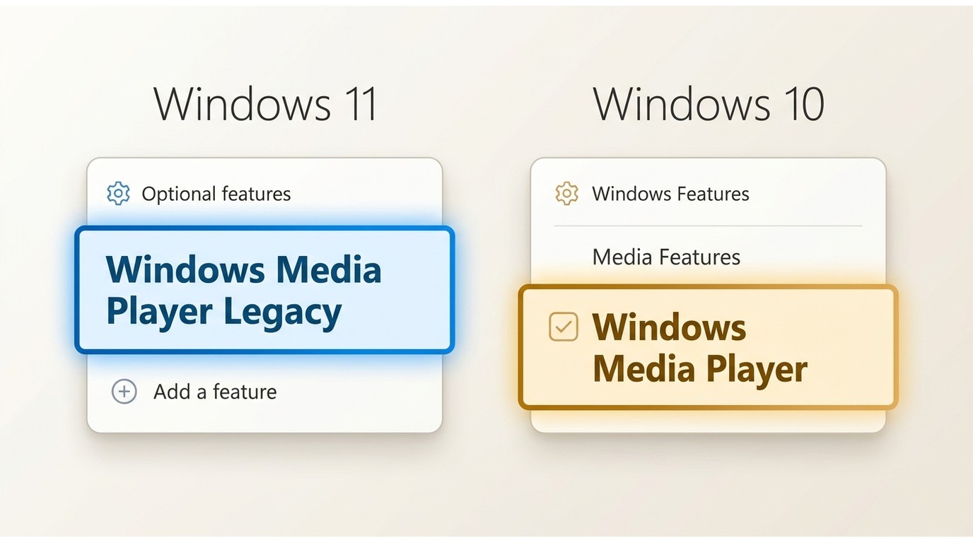 Windows 11 and Windows 10 paths for reinstalling Windows Media Player Legacy