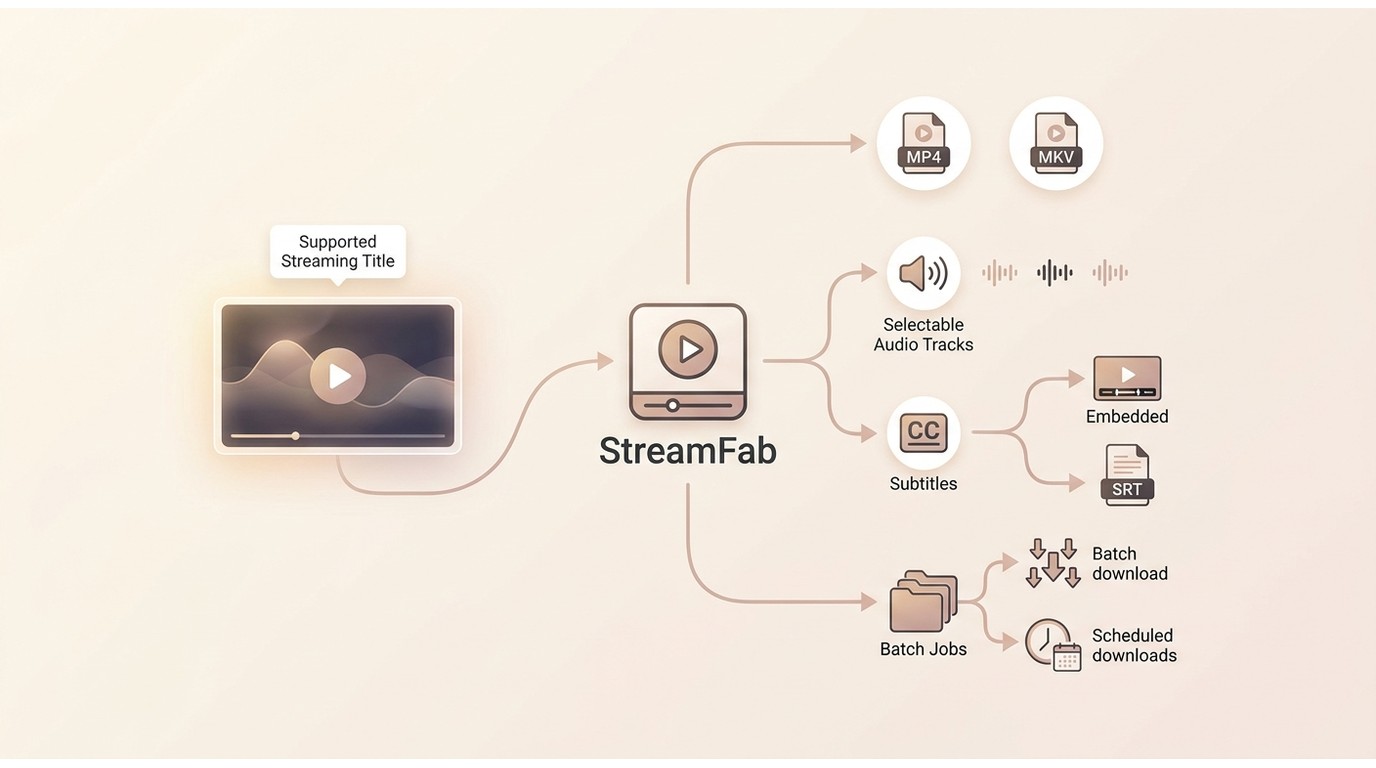 How StreamFab can save supported titles as MP4 or MKV with audio, subtitles, and batch jobs