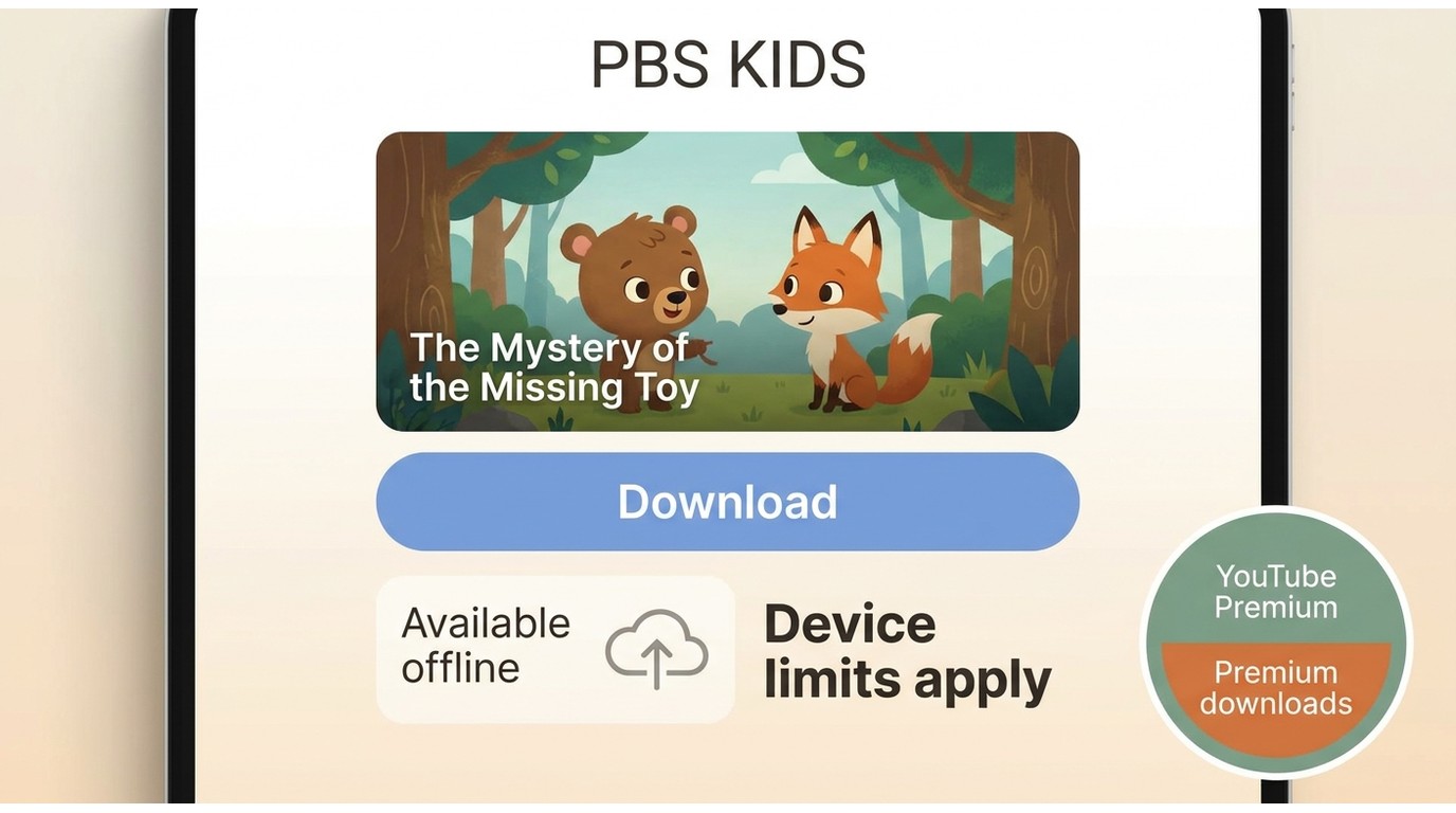 PBS KIDS Video app screen with an episode download option and offline storage limit