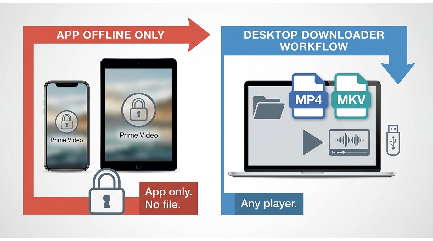Comparison of Prime Video app downloads versus local MP4/MKV files for offline playback