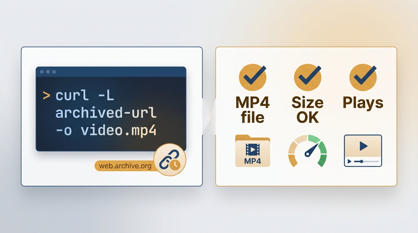 curl 保存 Wayback Machine 媒体链接到 MP4,并检查文件是否可播放
