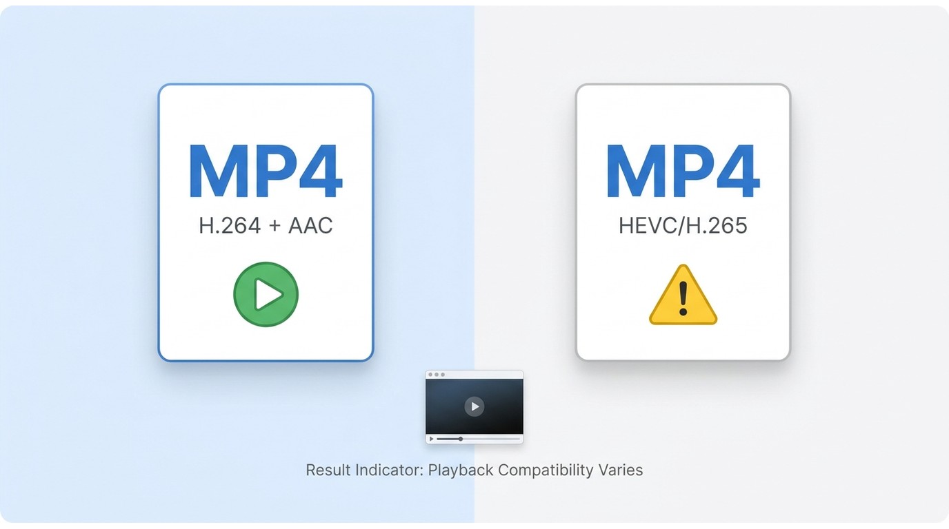 Comparison of two MP4 files using different codecs, with one playable and one failing