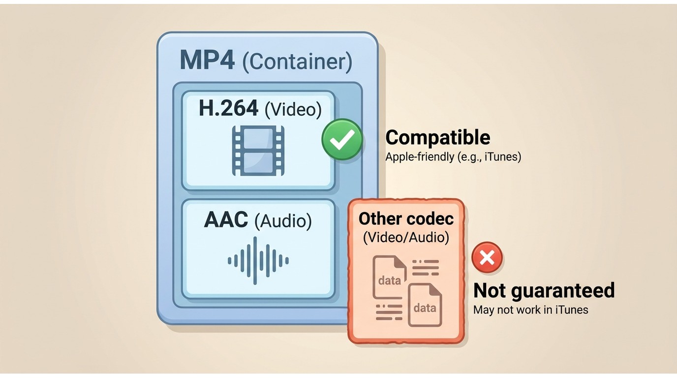 Why MP4 compatibility in iTunes depends on the codecs inside the file