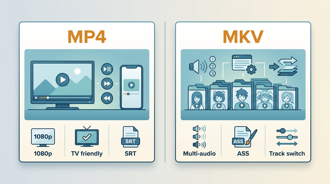 Guide to choosing MP4 or MKV for Crunchyroll with subtitle and audio track differences