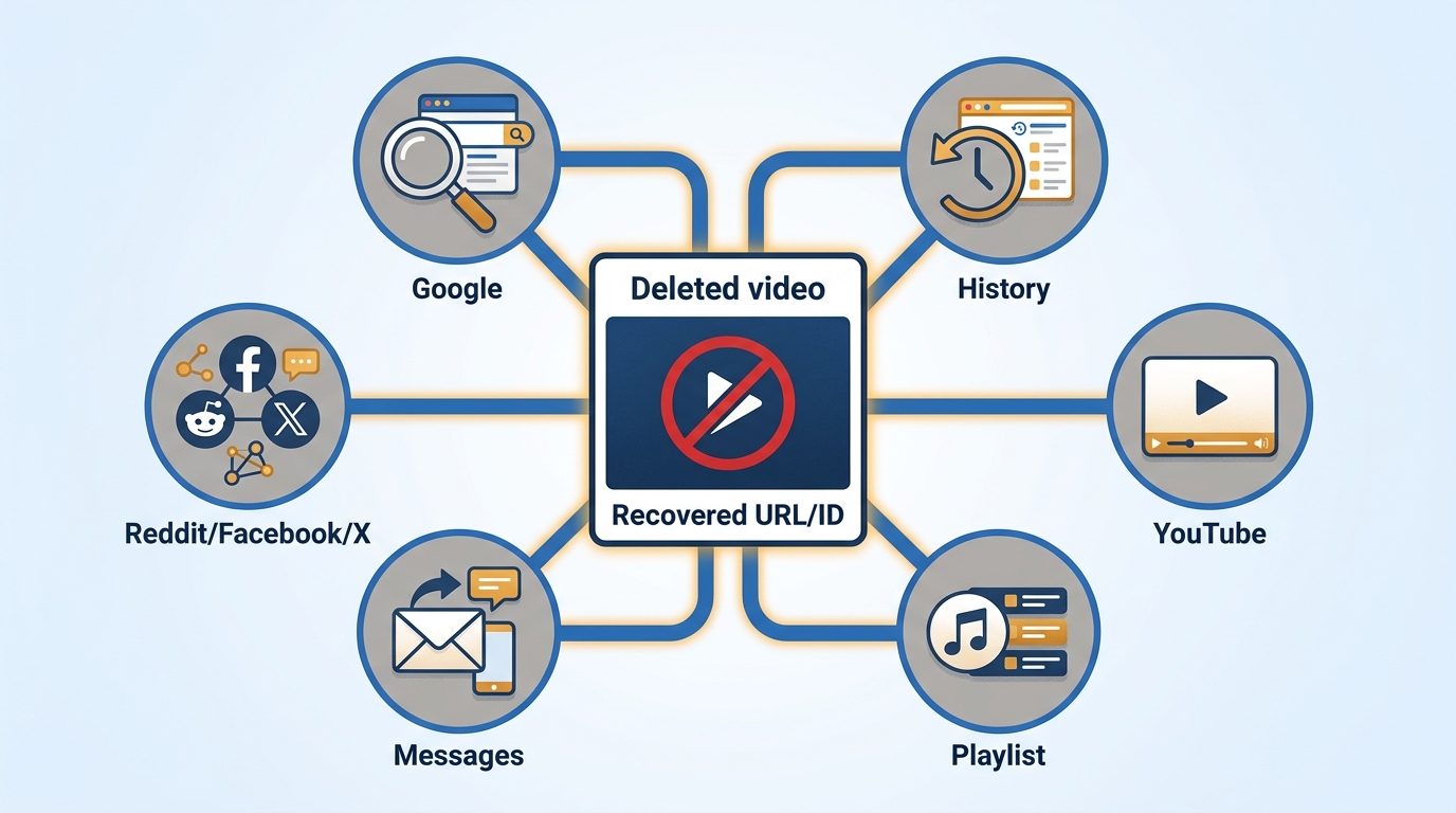 How deleted YouTube video clues from history, playlists, messages, and social posts lead to a recove