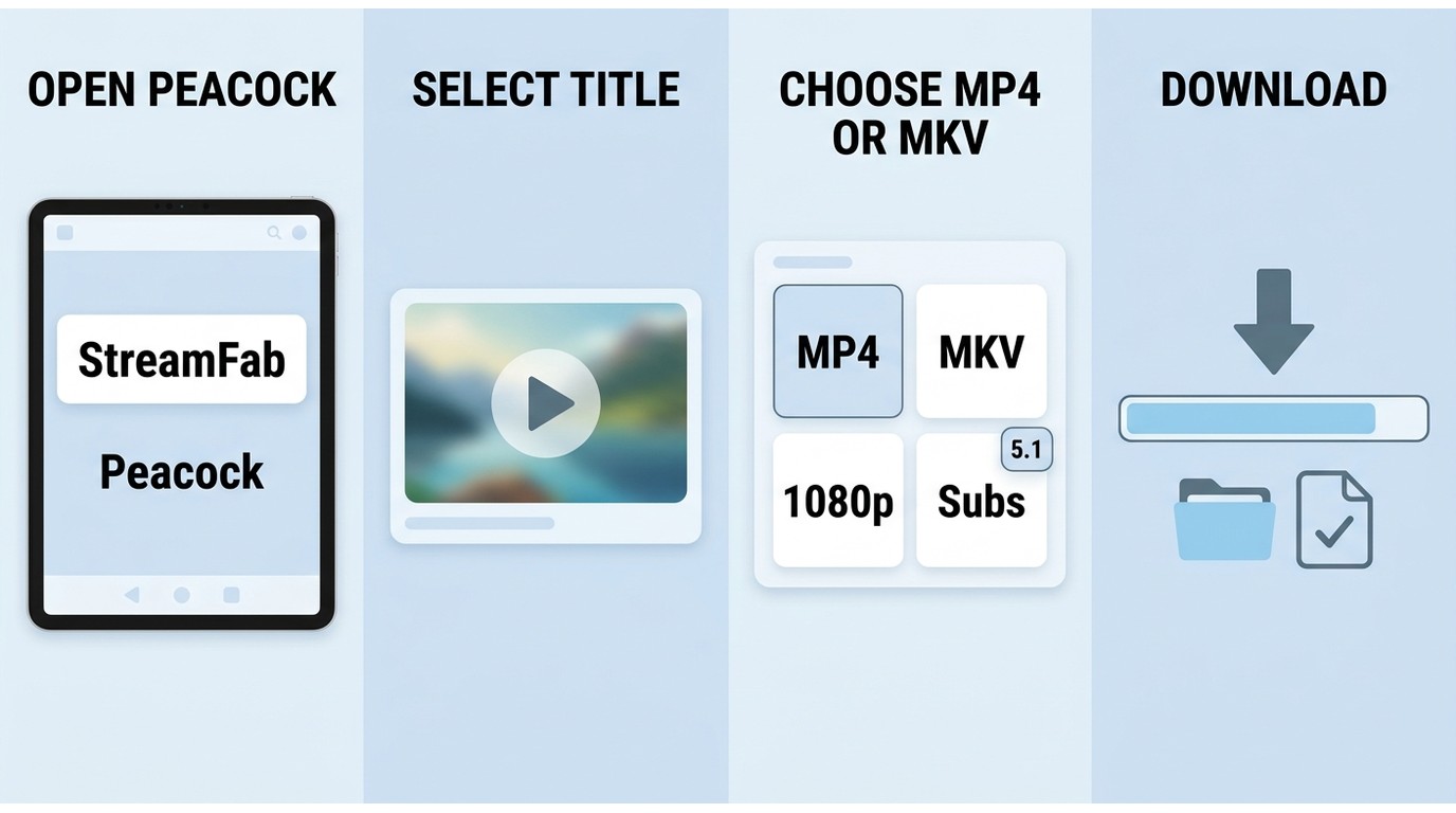 How to save Peacock videos in StreamFab, from title selection to MP4 or MKV download