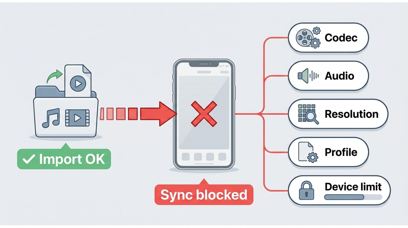Reasons an iTunes file may import successfully but fail to sync to iPhone or iPad