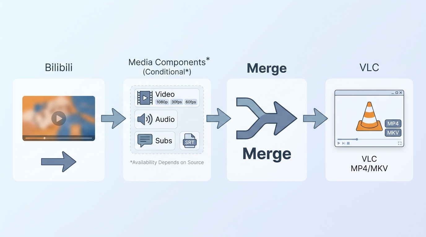 How Bilibili video, audio, subtitles, and frame rate combine into the final MP4 or MKV file