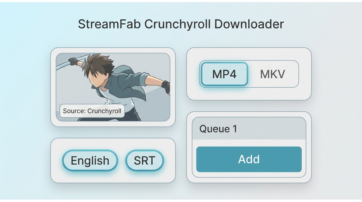 StreamFab Crunchyroll Downloader with MP4, audio, subtitle, and queue options for one episode test