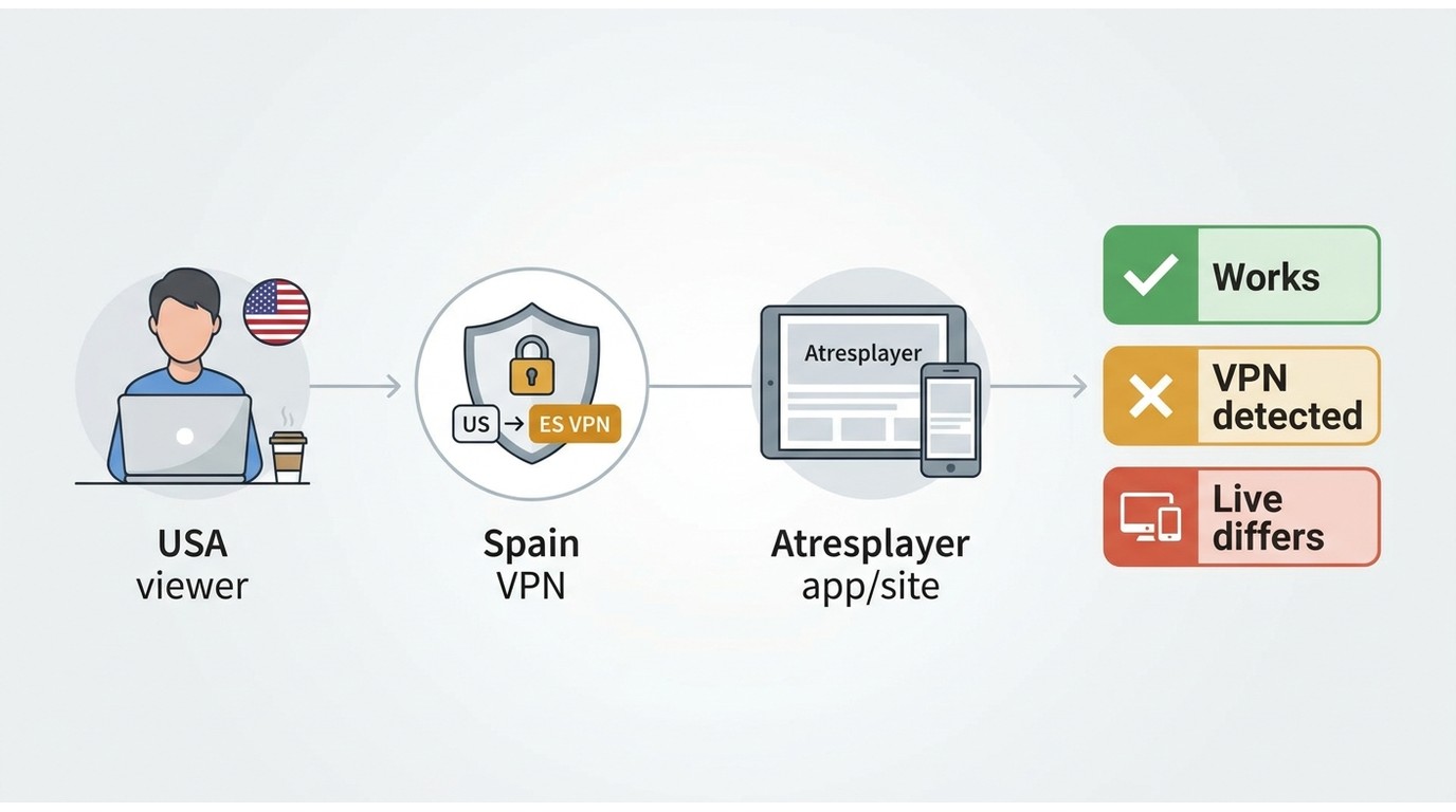 How U.S. viewers reach Atresplayer through a Spanish VPN, with playback and failure points.