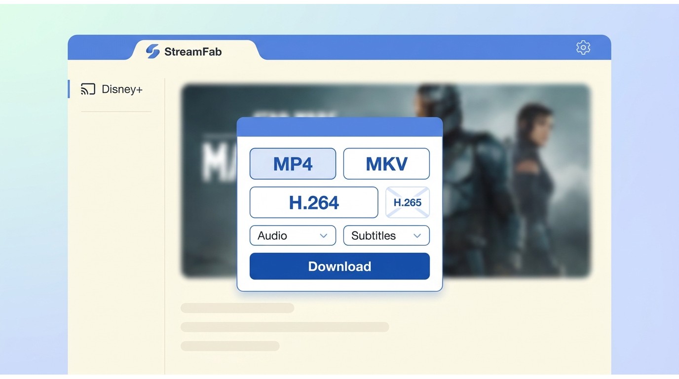 StreamFab for Mac with Disney+ selected and download settings for MP4, MKV, codec, audio, and subtit