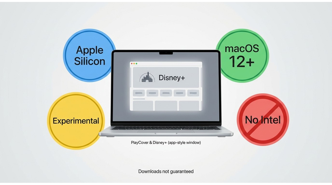 PlayCover on Apple Silicon Macs with Disney+ app support limits and no guaranteed downloads