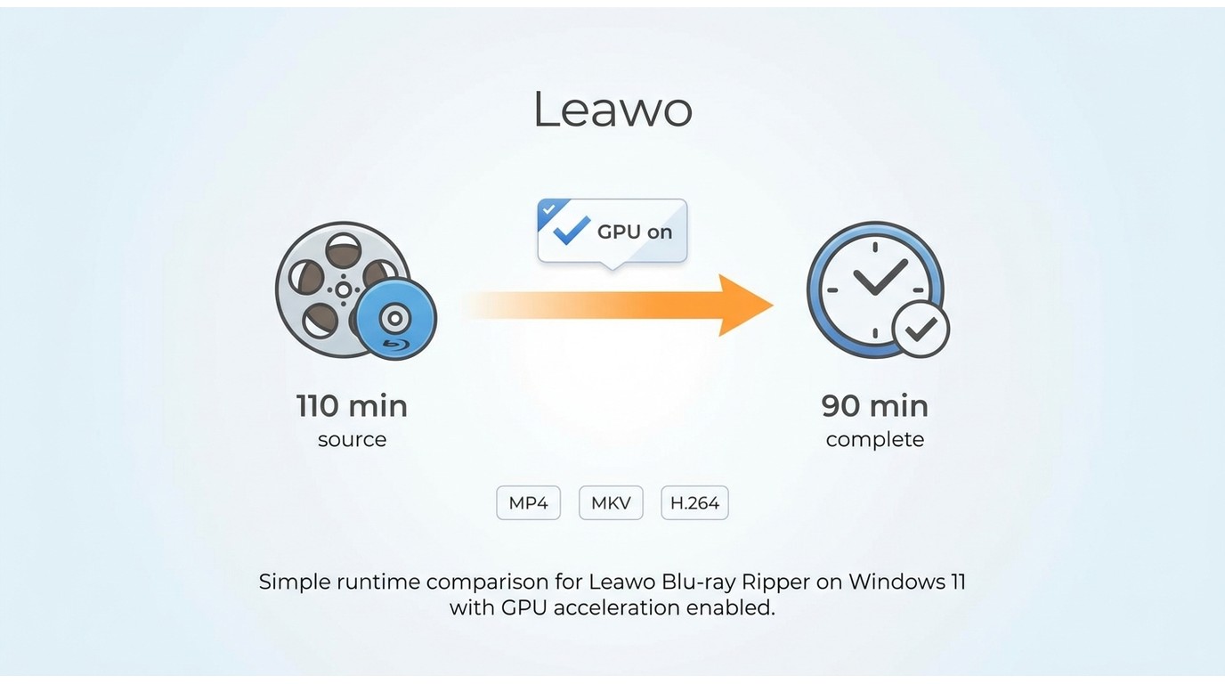 Comparison of Leawo test movie length and actual completion time with GPU acceleration.