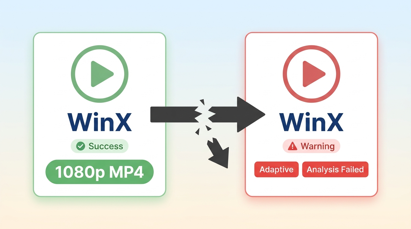 Why WinX can fail on modern YouTube adaptive streams despite working with simple 1080p links.
