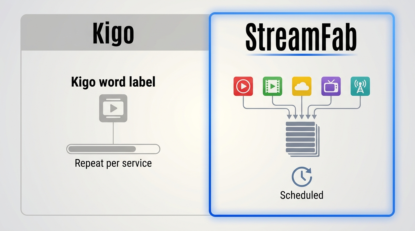 StreamFab multi-service batch queue vs Kigo single-service manual download comparison