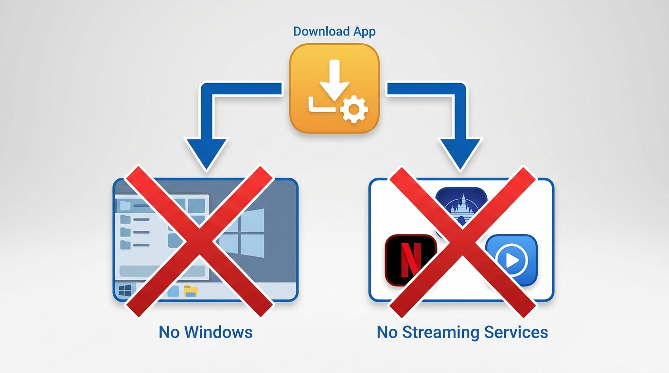 Downie's hard limits: no Windows support and no Netflix, Disney+, or Prime Video downloads