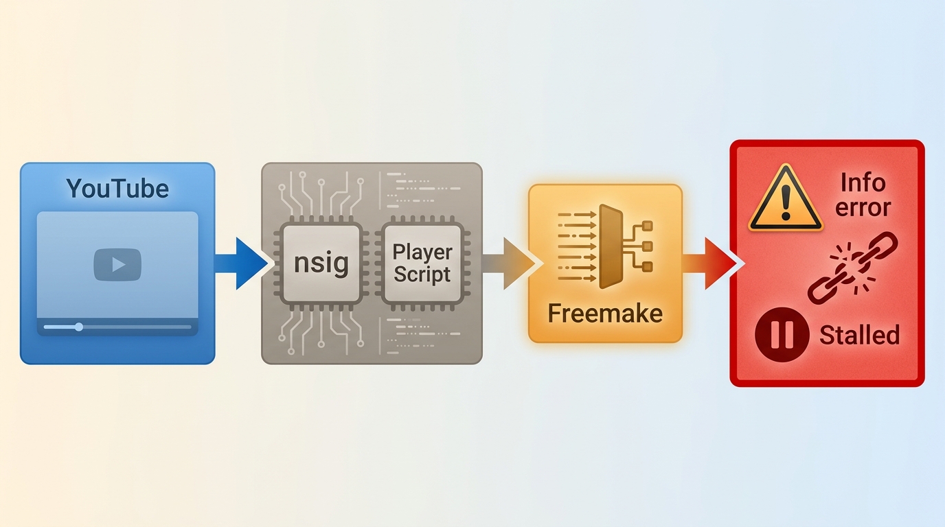How YouTube nsig and player-script changes cause Freemake download errors