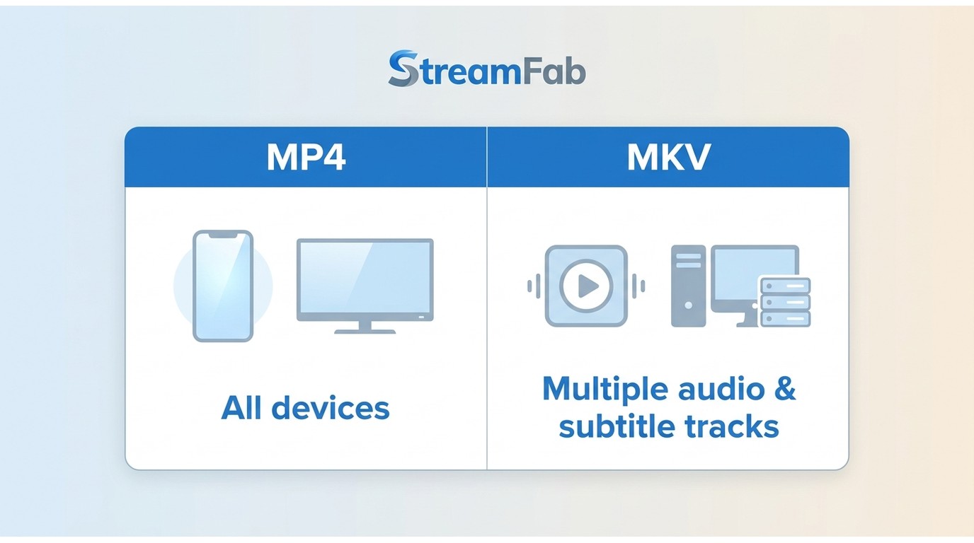 MP4 vs MKV comparison: MP4 for broad device compatibility, MKV for multiple audio and subtitle track
