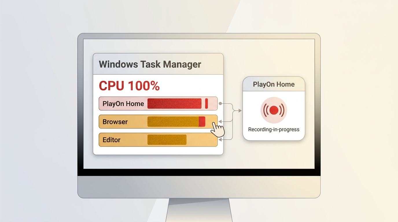 Windows Task Manager shows 100% CPU while PlayOn Home records