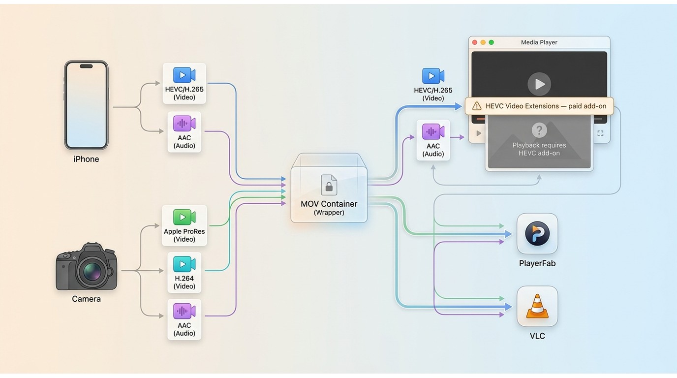 MOV files with HEVC, ProRes, H.264, and AAC streams affecting Windows playback