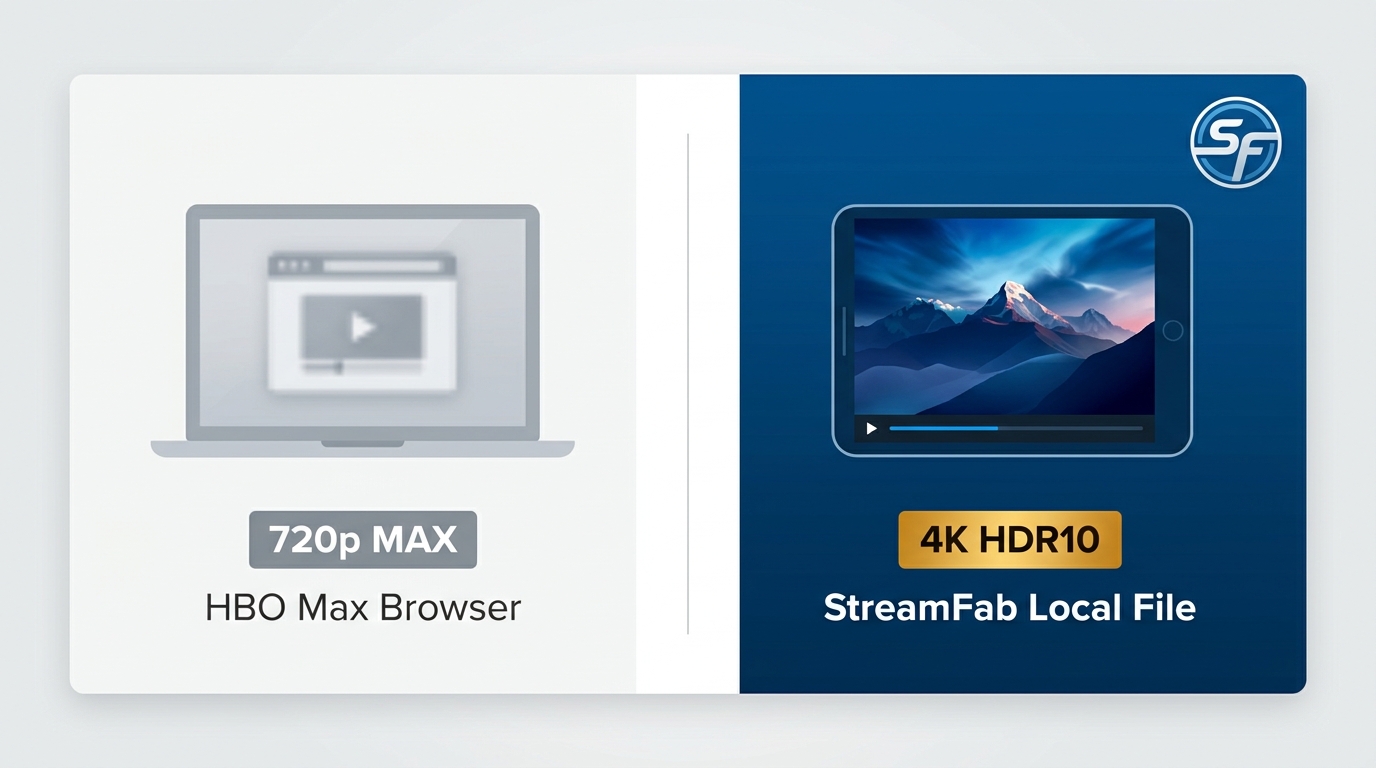 Comparison of HBO Max browser stream capped at 720p versus StreamFab local file at 4K HDR10