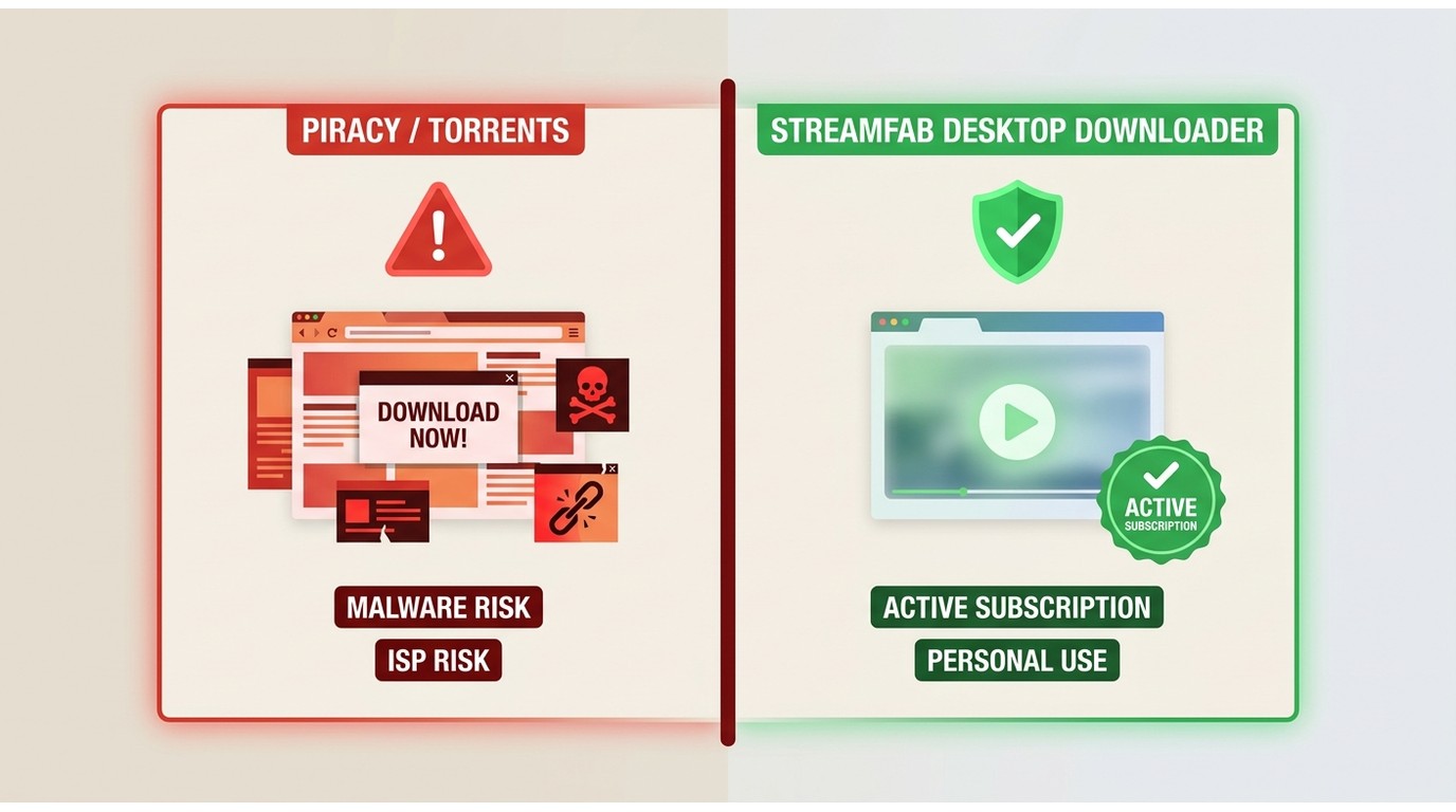 Piracy torrents vs legitimate StreamFab downloader with active Max subscription for personal offline